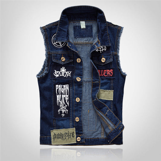 Men's Punk Blue Denim Vest