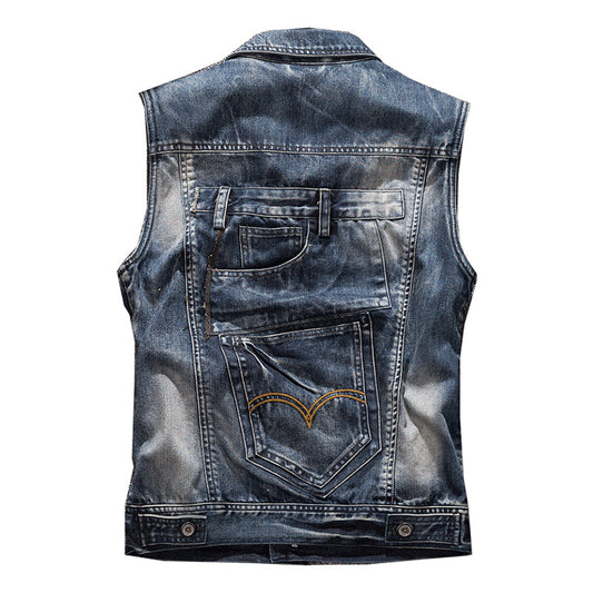 Motorcycle Distressed Denim Vest