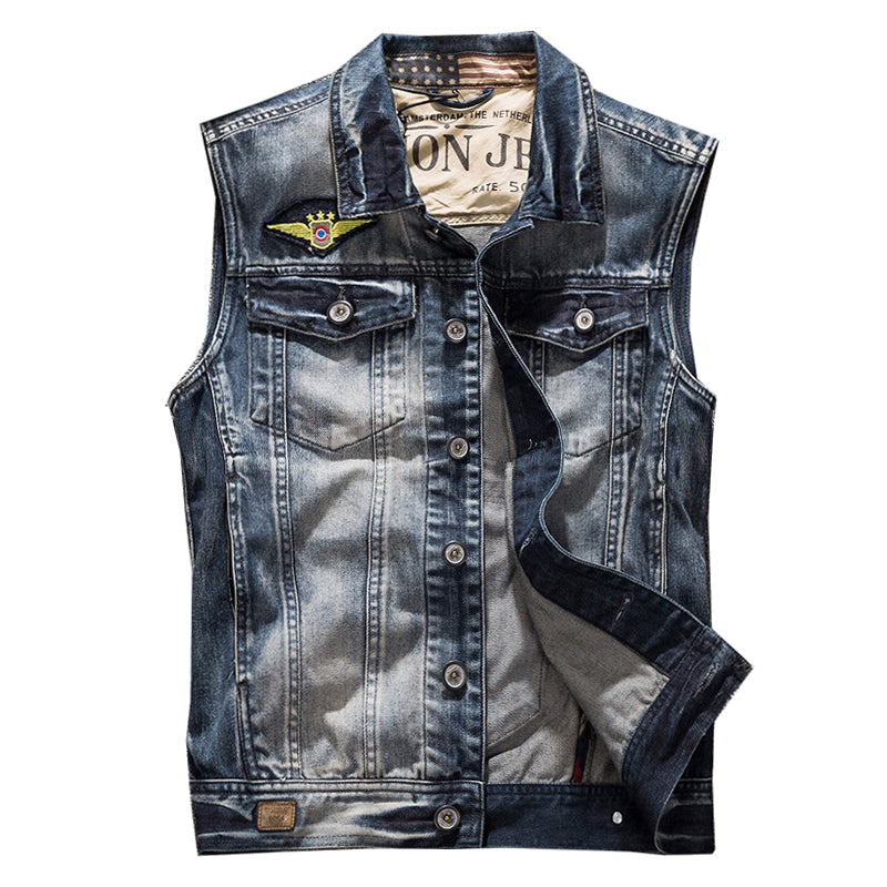 Motorcycle Distressed Denim Vest