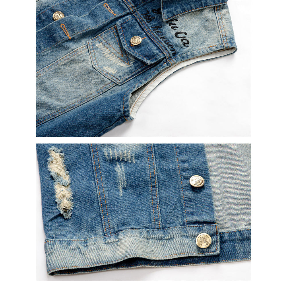 Retro Ripped Star Denim Vest