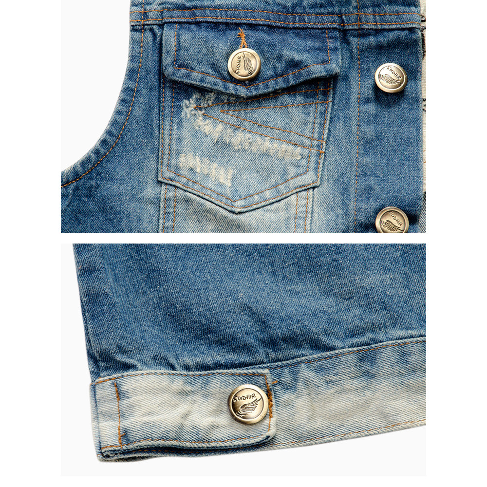 Retro Ripped Star Denim Vest
