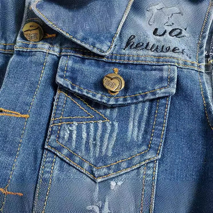 Retro Ripped Star Denim Vest