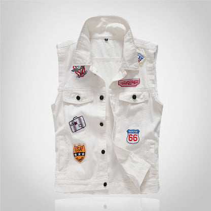 White Patch Badge Denim Vest