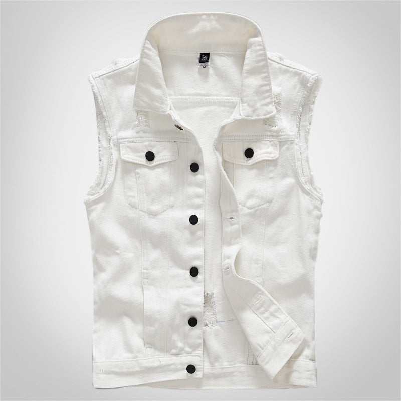 Trendy White Distressed Denim Vest