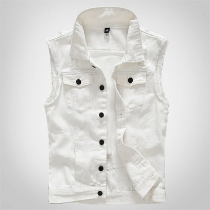 Trendy White Distressed Denim Vest