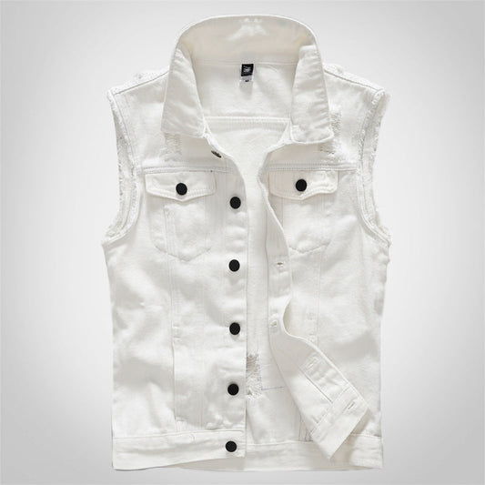 Trendy White Distressed Denim Vest
