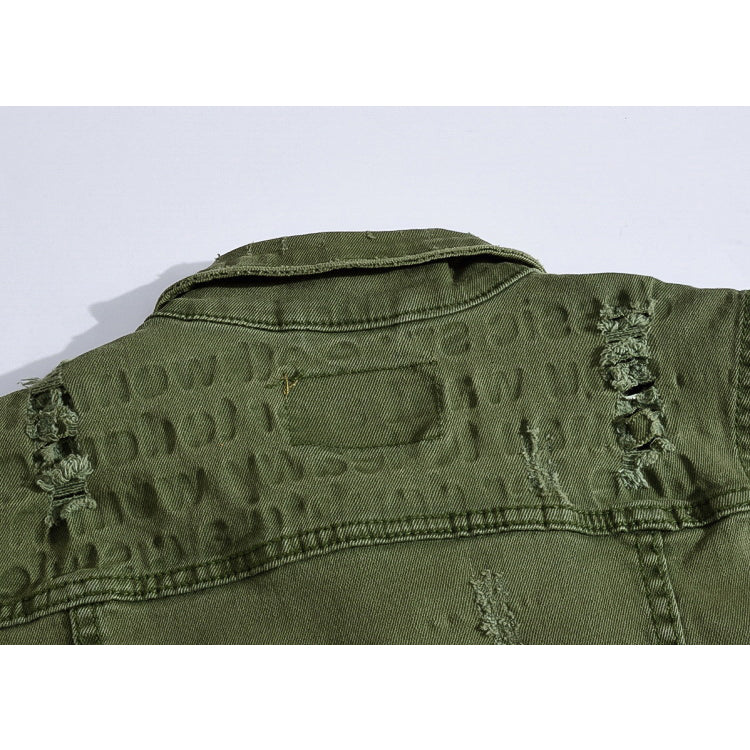 Debossed Printed Ripped Denim Vest