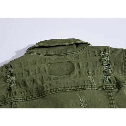 Debossed Printed Ripped Denim Vest