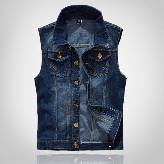 Dark Blue Biker Denim Vest