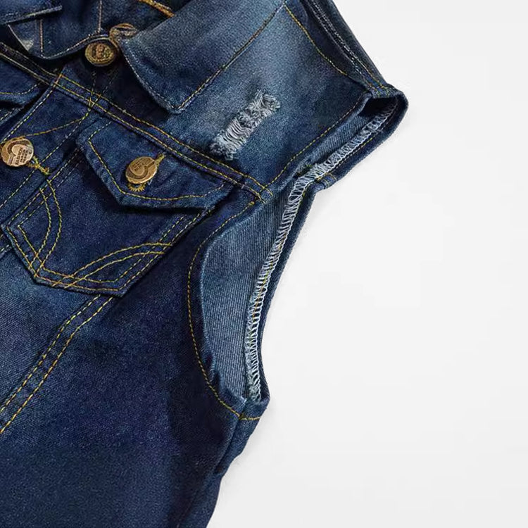 Dark Blue Biker Denim Vest