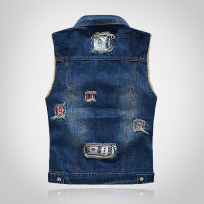 Retro Dark Blue Ripped Denim Vest