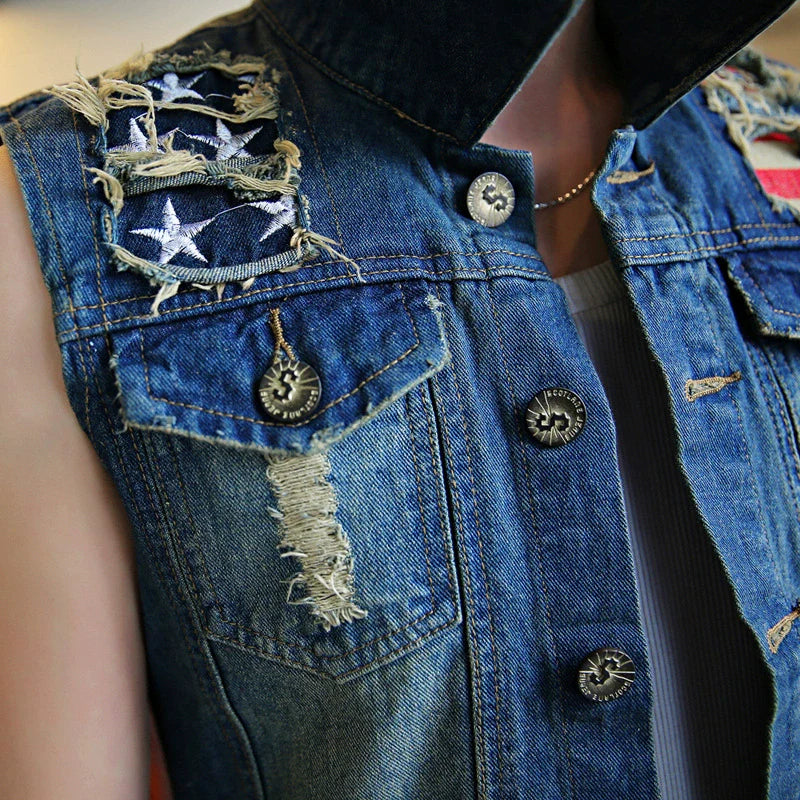 Stylish Motorcycle Ripped Denim Vest