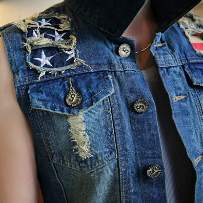Stylish Motorcycle Ripped Denim Vest
