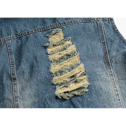 Camouflage Ripped Denim Vest with Hooded