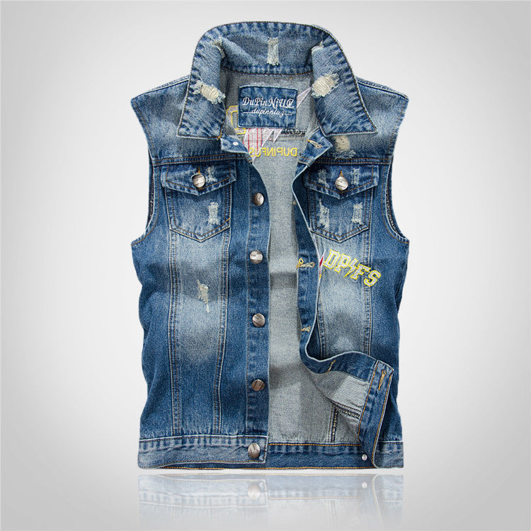 Biker Blue Ripped Denim Vest