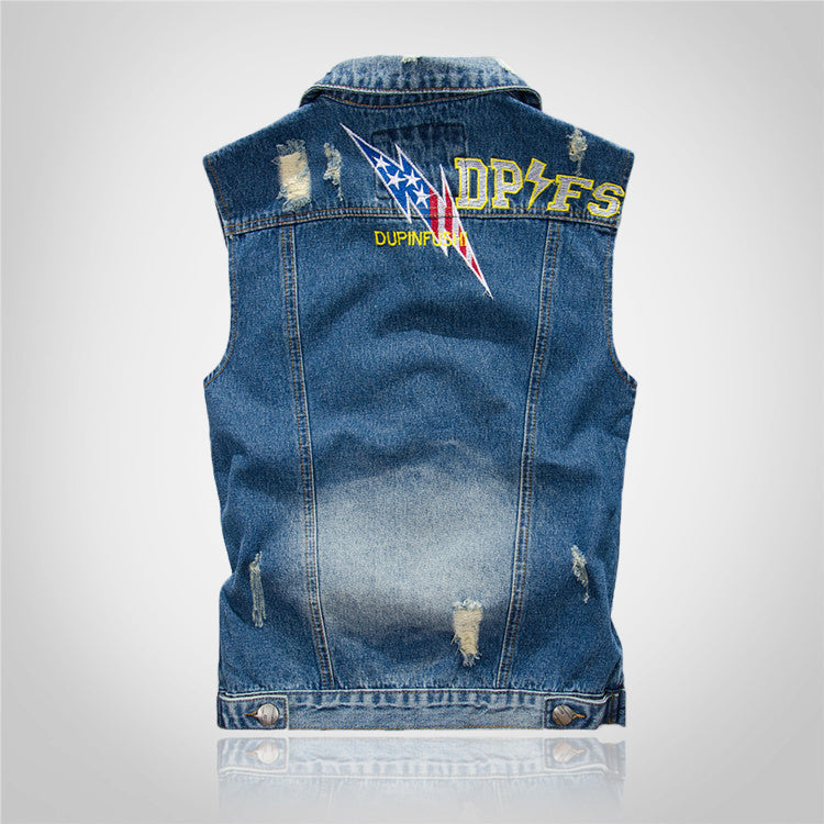 Biker Blue Ripped Denim Vest