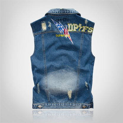 Biker Blue Ripped Denim Vest