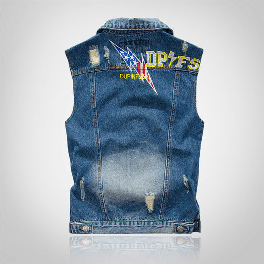 Biker Blue Ripped Denim Vest