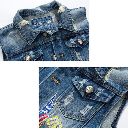 Biker Blue Ripped Denim Vest