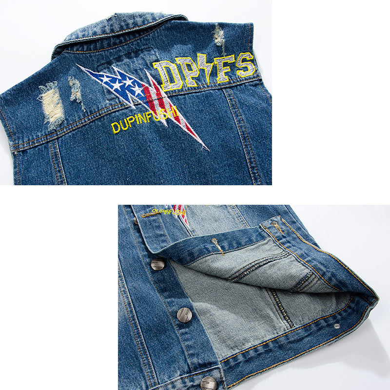 Biker Blue Ripped Denim Vest