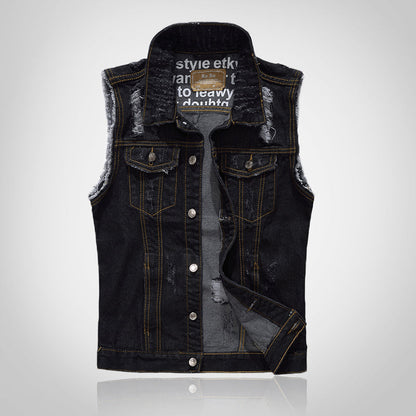 Black Ripped Motorcycle Denim Vest