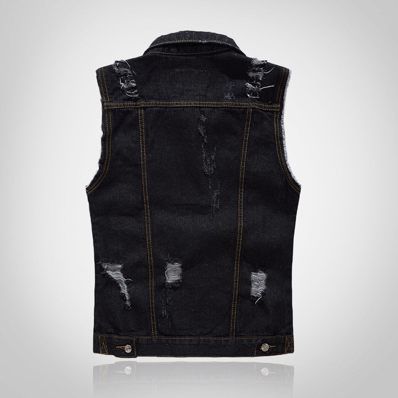 Black Ripped Motorcycle Denim Vest