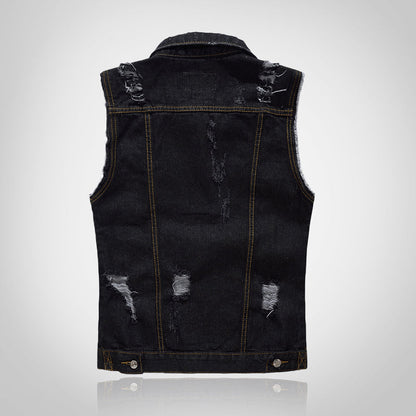 Black Ripped Motorcycle Denim Vest