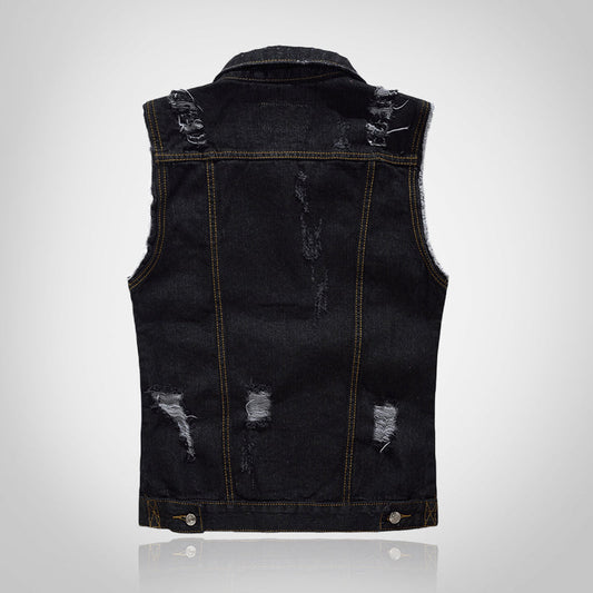 Black Ripped Motorcycle Denim Vest