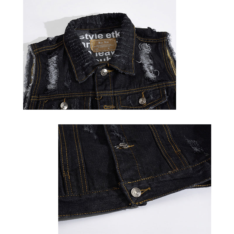 Black Ripped Motorcycle Denim Vest