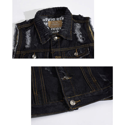 Black Ripped Motorcycle Denim Vest