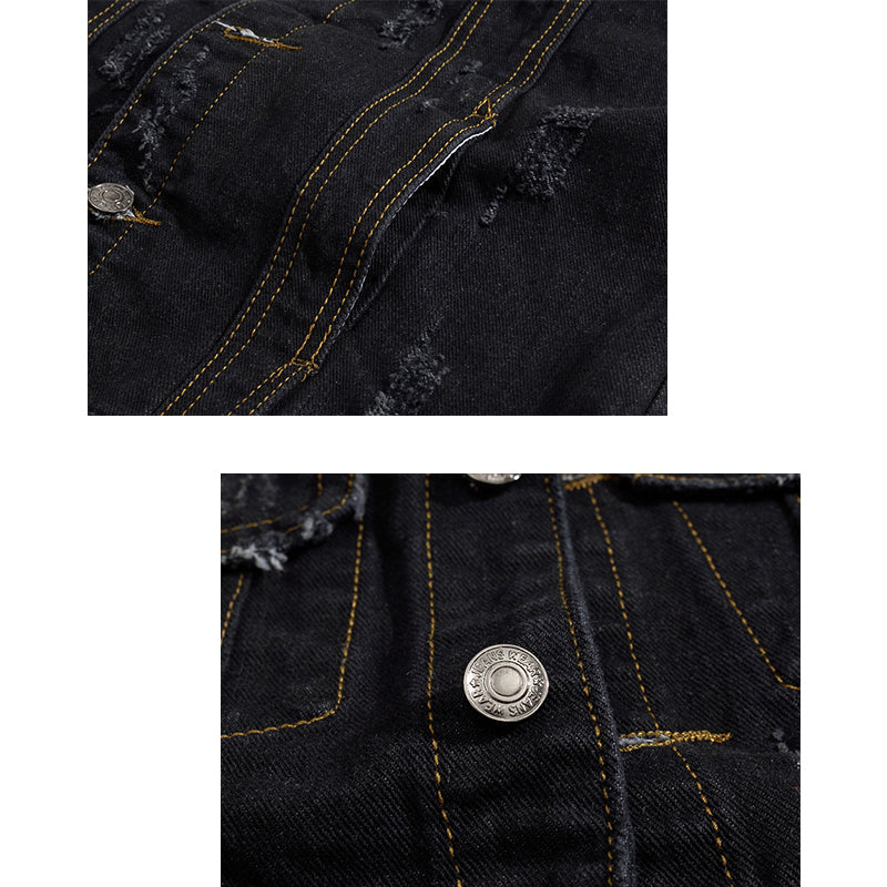 Black Ripped Motorcycle Denim Vest