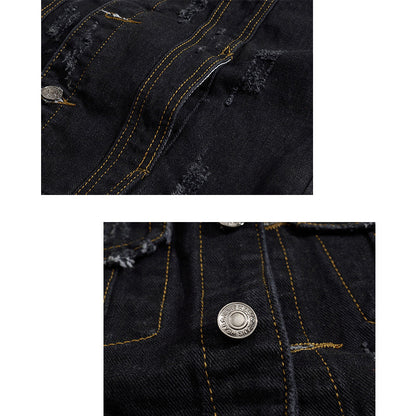 Black Ripped Motorcycle Denim Vest