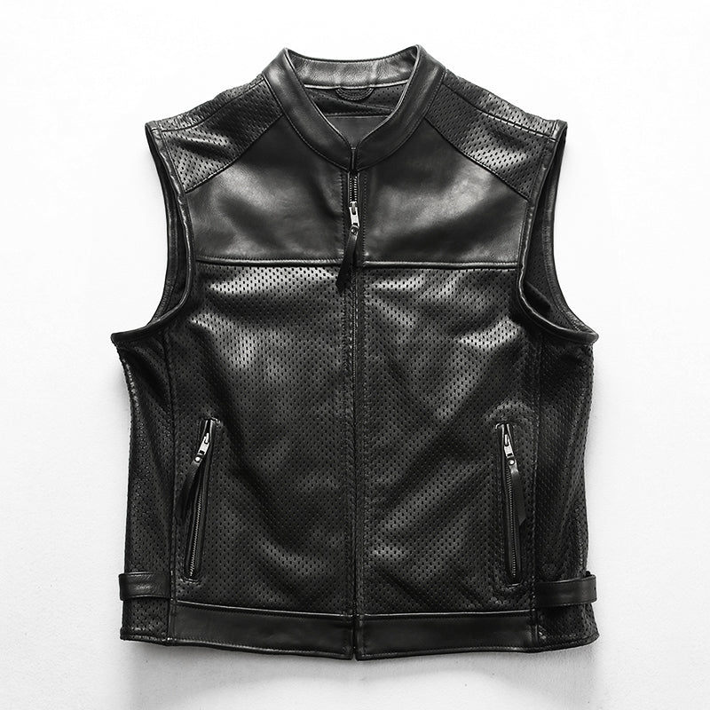 Motorcycle Mesh Cowhide Leather Vest
