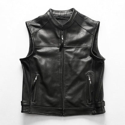 Motorcycle Mesh Cowhide Leather Vest
