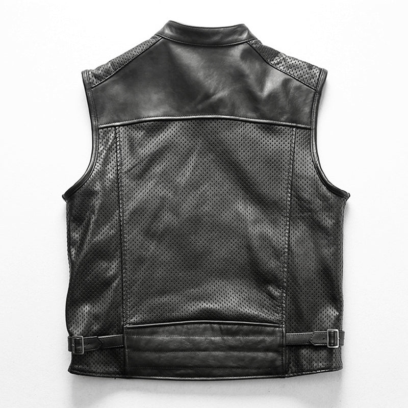 Motorcycle Mesh Cowhide Leather Vest