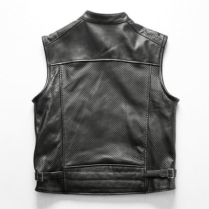 Motorcycle Mesh Cowhide Leather Vest
