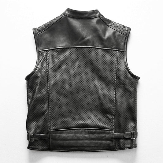 Motorcycle Mesh Cowhide Leather Vest