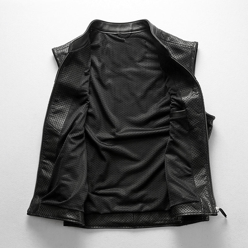 Motorcycle Mesh Cowhide Leather Vest
