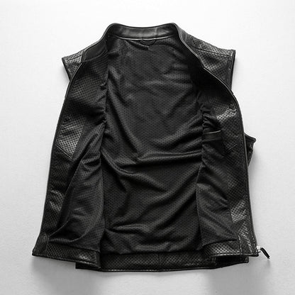 Motorcycle Mesh Cowhide Leather Vest