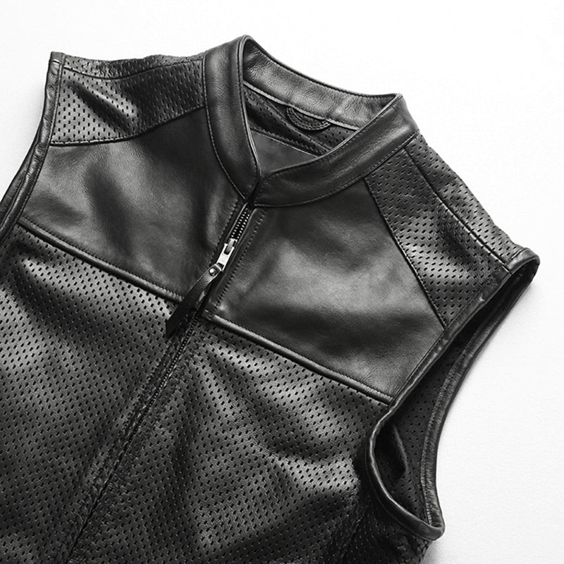Motorcycle Mesh Cowhide Leather Vest