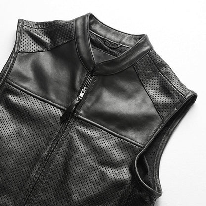 Motorcycle Mesh Cowhide Leather Vest