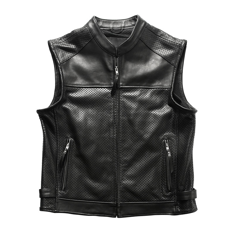 Motorcycle Mesh Cowhide Leather Vest