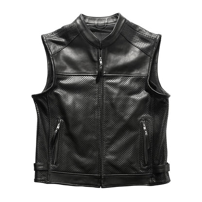 Motorcycle Mesh Cowhide Leather Vest