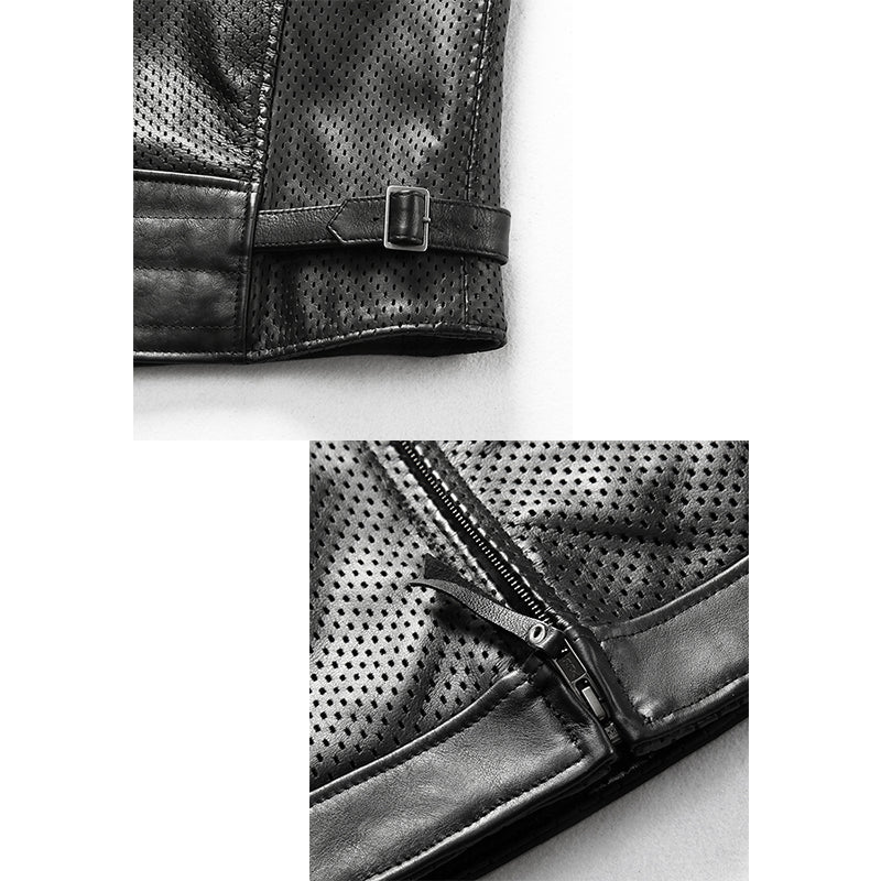 Motorcycle Mesh Cowhide Leather Vest