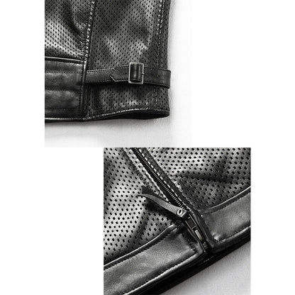 Motorcycle Mesh Cowhide Leather Vest