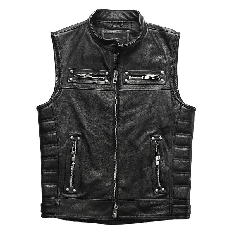 Motorcycle Rivets Genuine Leather Vest