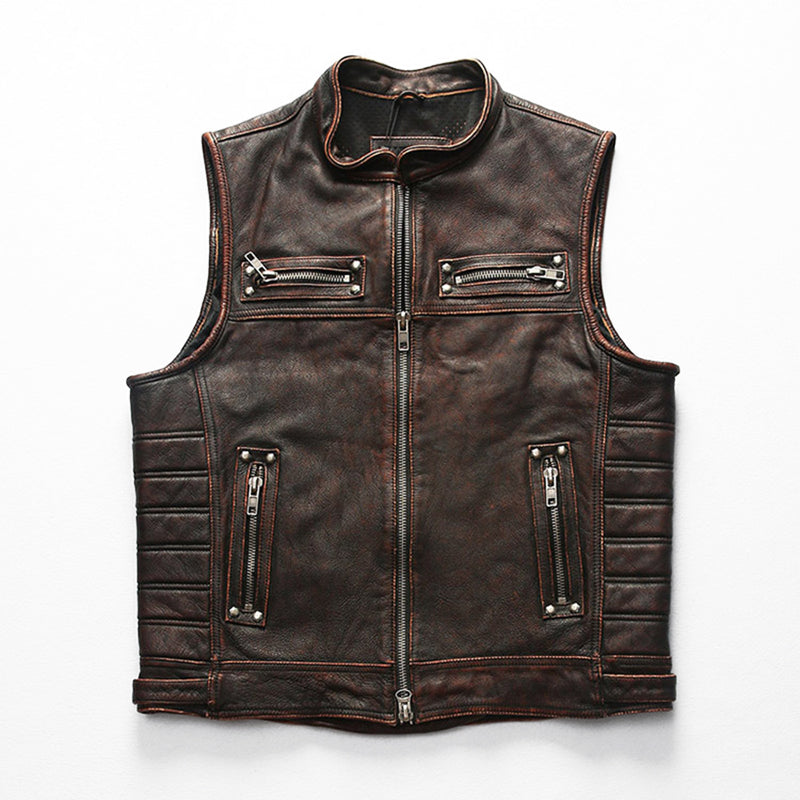 Motorcycle Rivets Genuine Leather Vest