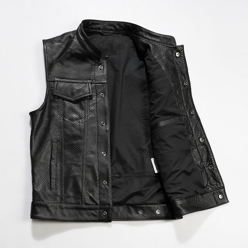 Multiple Pockets Mesh Leather Vest