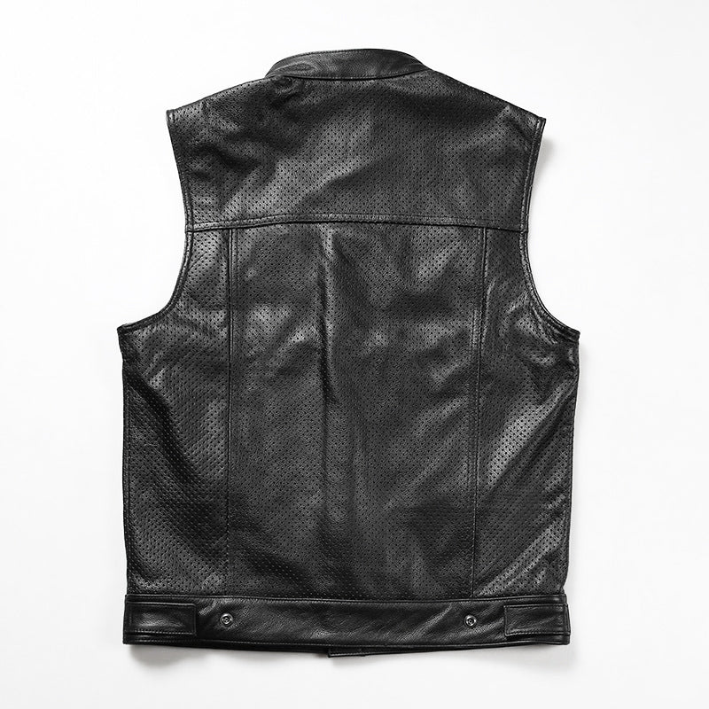 Multiple Pockets Mesh Leather Vest