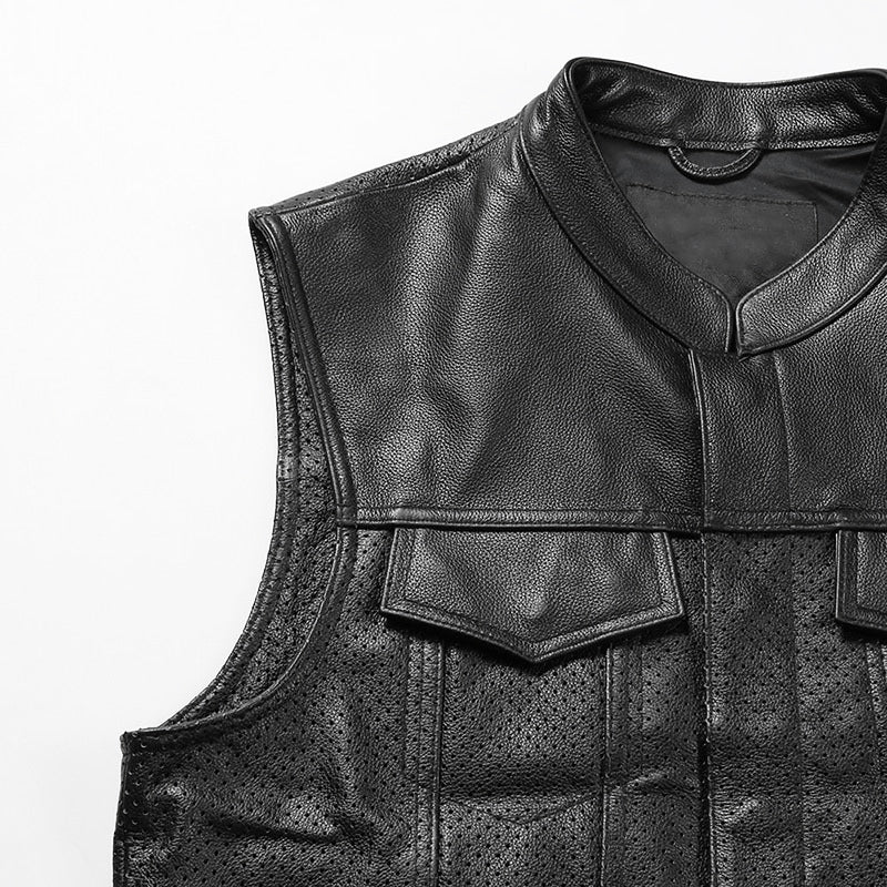 Multiple Pockets Mesh Leather Vest